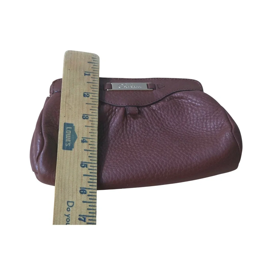 Cole Haan Small Brown Pebbled Leather Pleated Clutch Bag‎ Gold Logo Plate